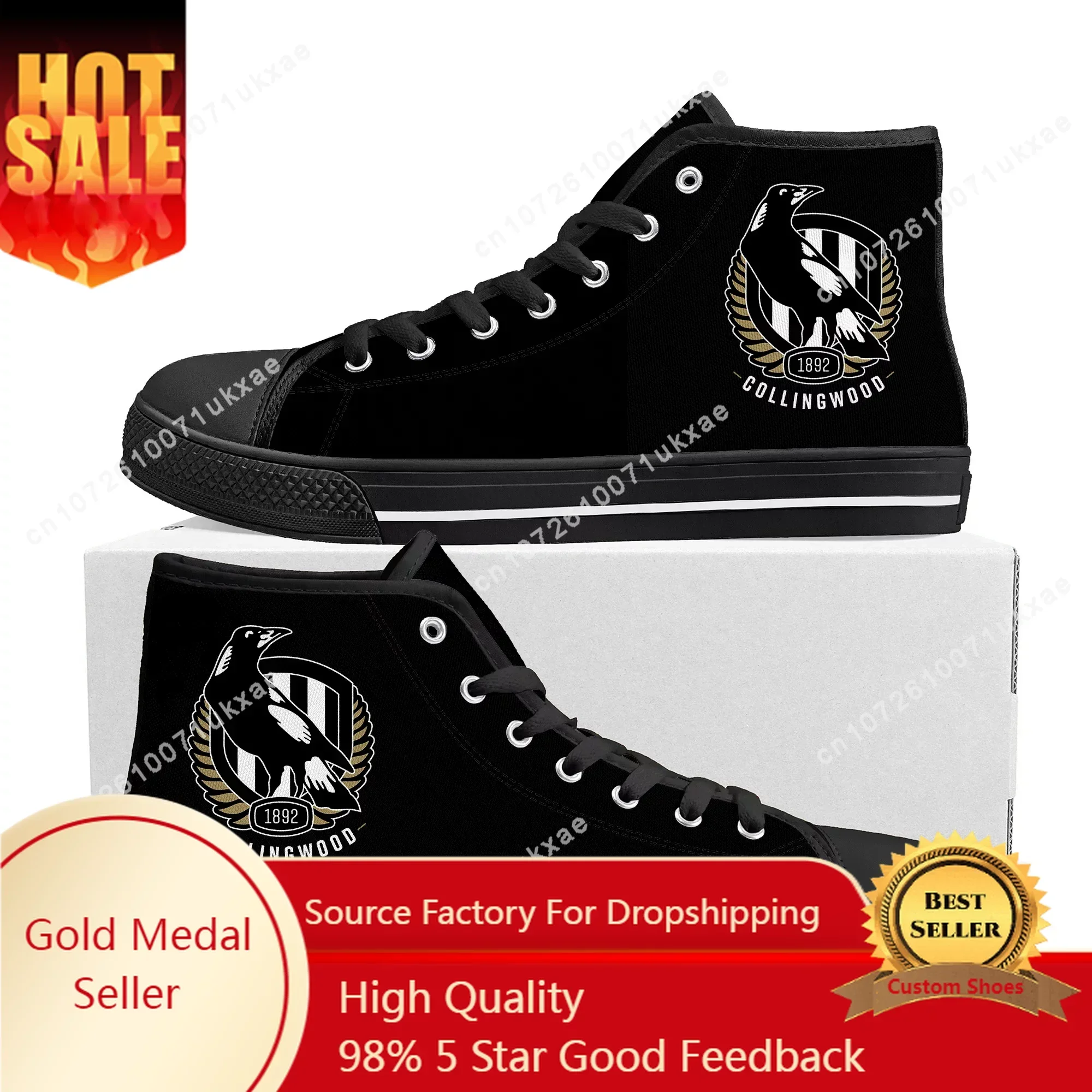 Collingwood Magpies Australian Football High Top Sneakers Mens Womens Teenager High Quality Canvas Sneaker Shoe Custom Shoes