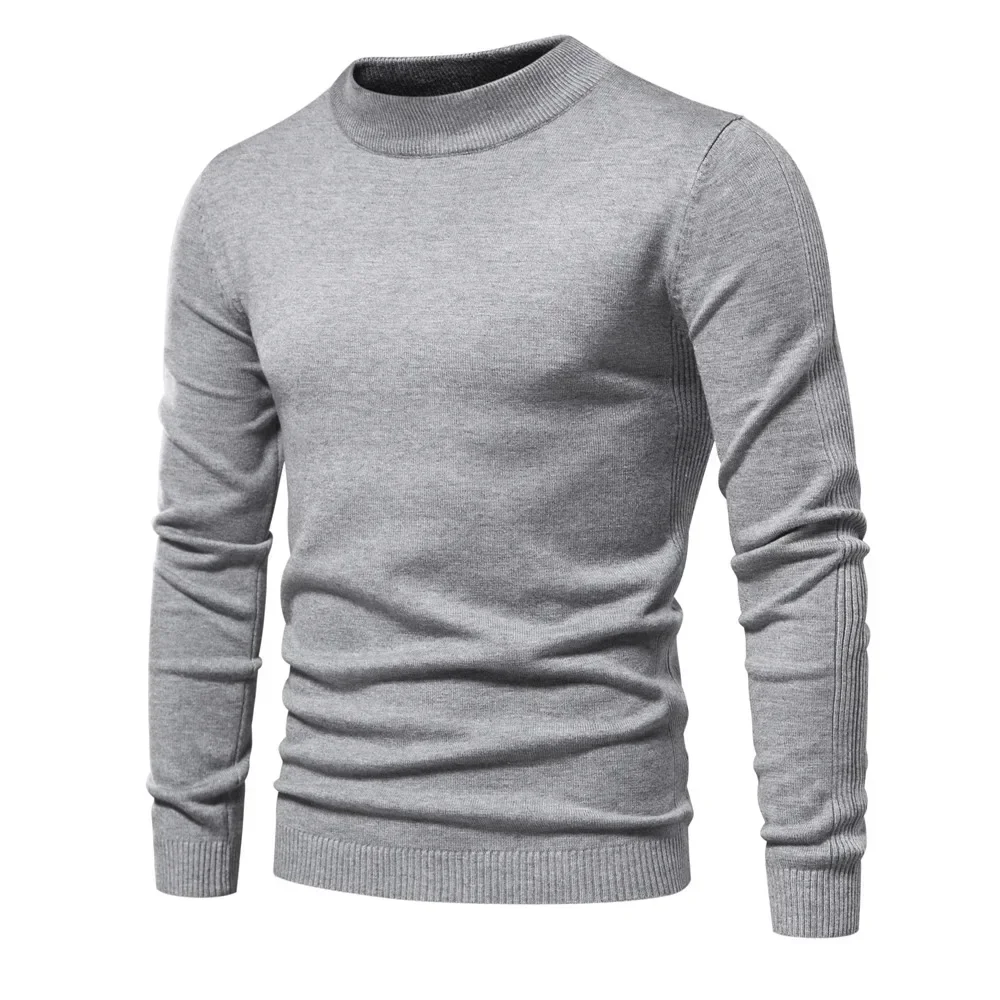 Mens Sweaters Autumn Winter Thick Warm Mid Neck Slim Fit Large Size Solid Color Knit Male Pullovers Ropa Para Hombre