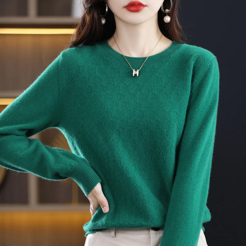 

Jueqi cashmere sweater women's round neck pullover knitted underwear 100% pure wool slim sweater JJ-211