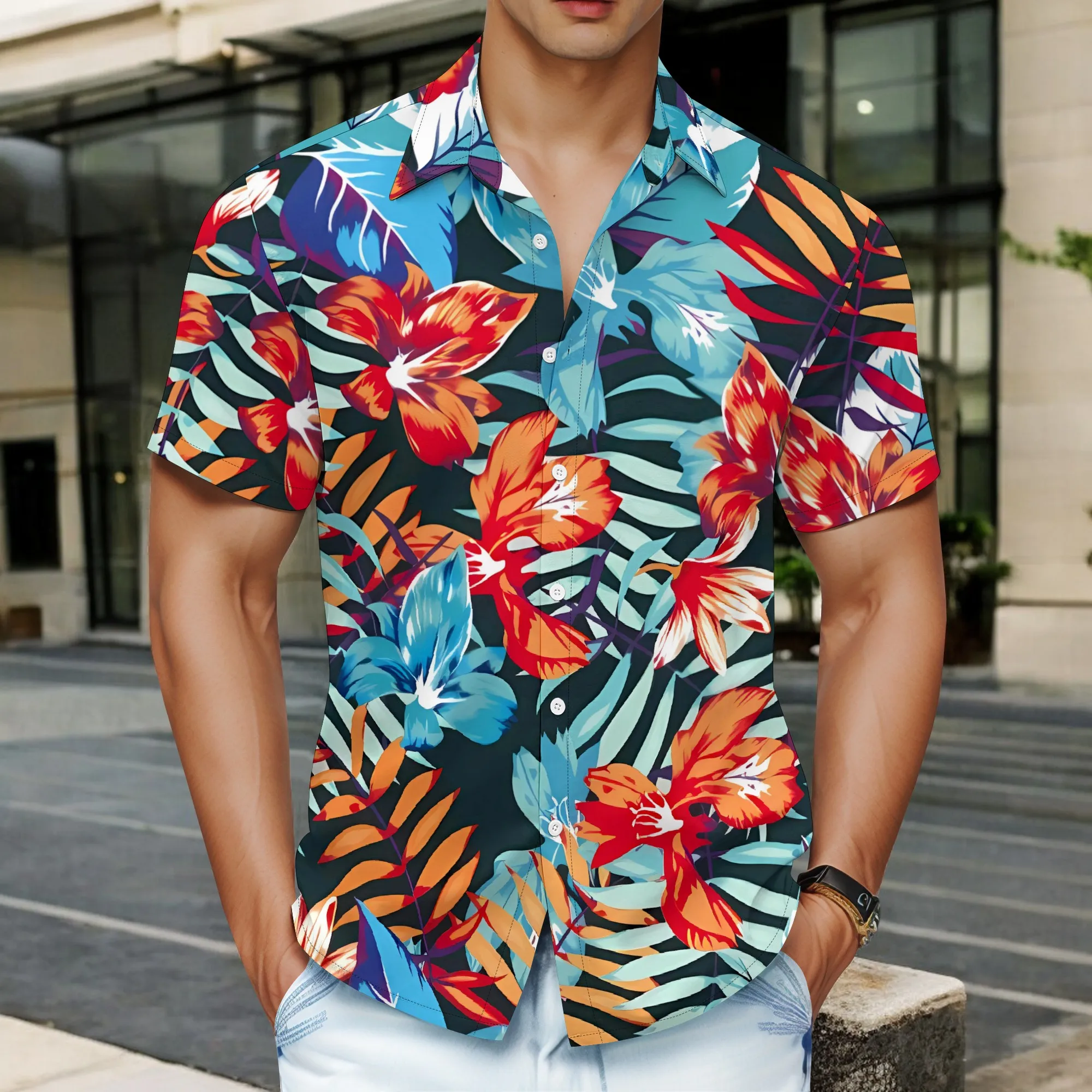 

YEAE Tropical Floral Print Shirt for Men Summer Casual Short Sleeve Top