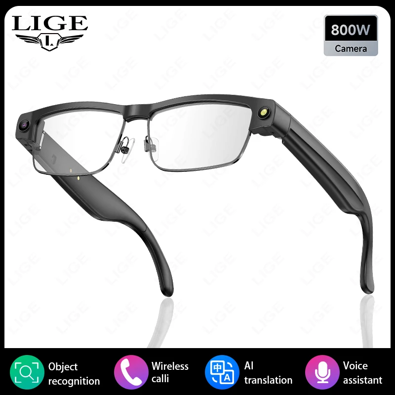 New AI Smart Glasses 800W Camera Take Photos Record Videos Waterproof Bluetooth Call 270mAh Long Battery Music Player Sunglasses