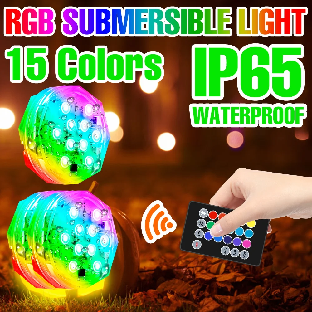2Packs RGB Submersible Lamp LED Swimming Pool Light Outdoor Garden Carnival Decoration Party Pond Fountain Underwater Lighting
