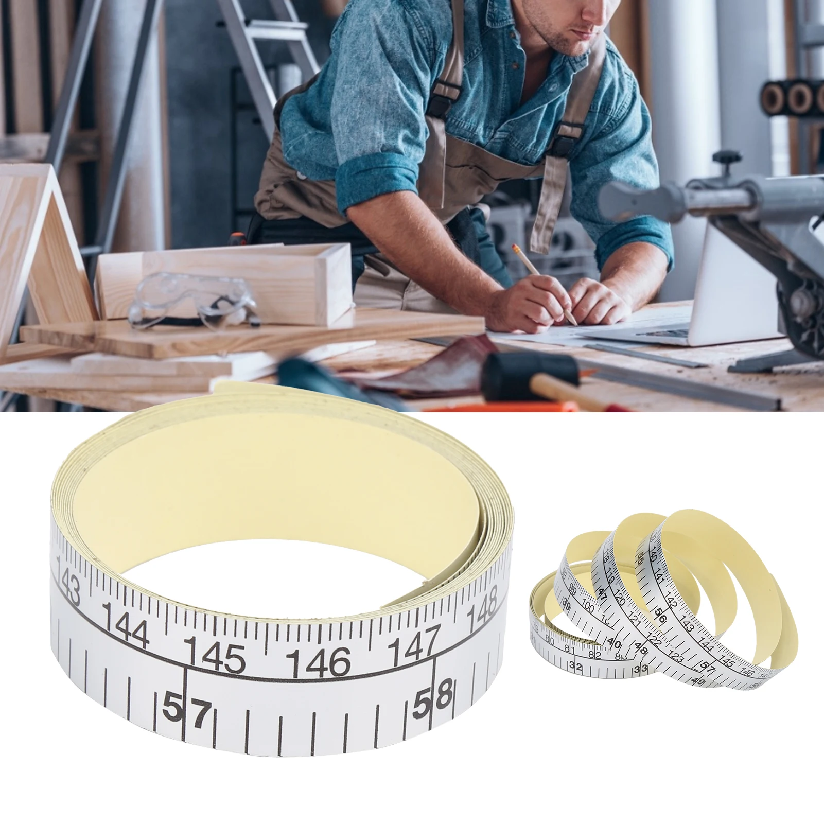 Selbstklebendes Maßband mit Doppelskala, Flexibles Lineal für Schneider, Weiches Maßband zum Nähen, Selbstklebendes Lineal für Nähtische