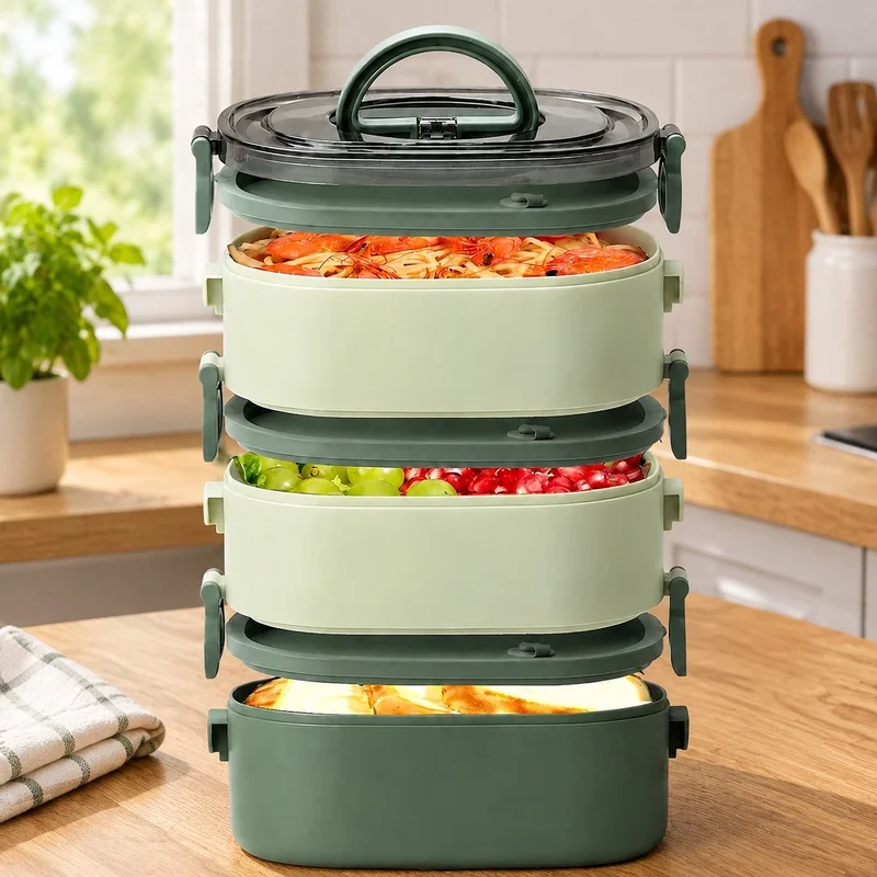 3-Layer 1600ml Leakproof Bento Lunch Box for Children, Microwave-Friendly Container Perfect for Travel, School, and Outdoor