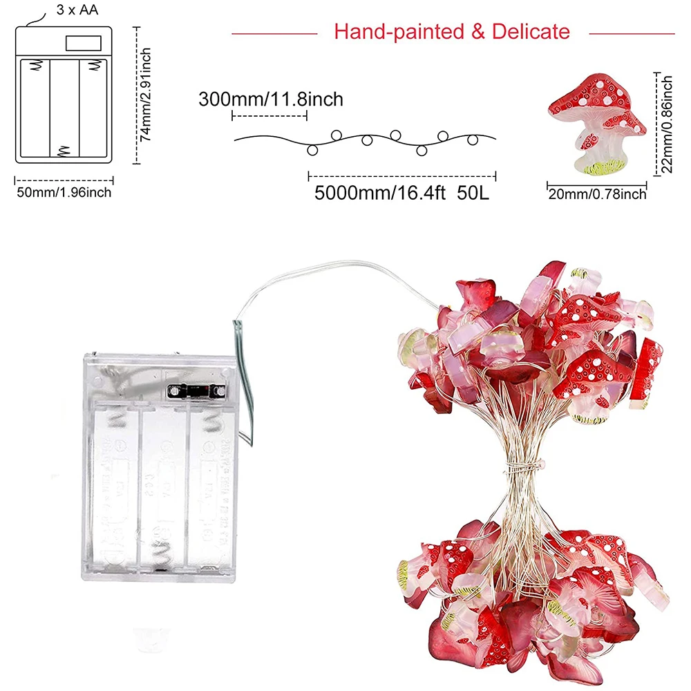 Светодиодные лампы с 3D медным проводом в виде грибов, 20/30 светодиодов, сказочные садовые гирлянды в виде грибов, наружное освещение для свадебной спальни