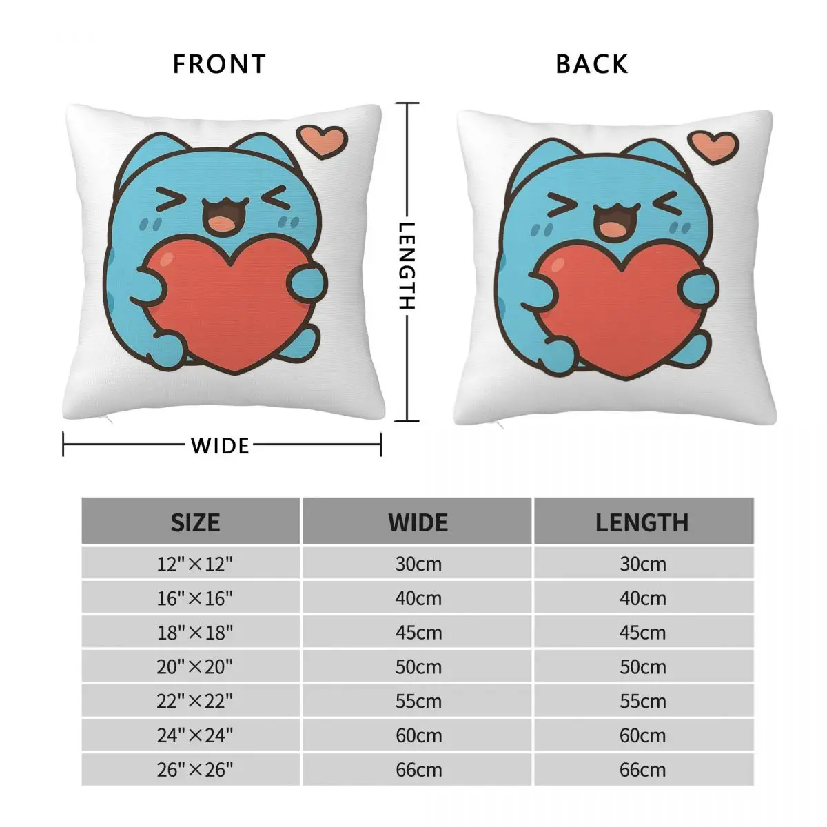 Bugcat Capoo Hugs With Heart Square Pillowcase Polyester Linen Velvet Pattern Zip Decorative Pillow Case Sofa