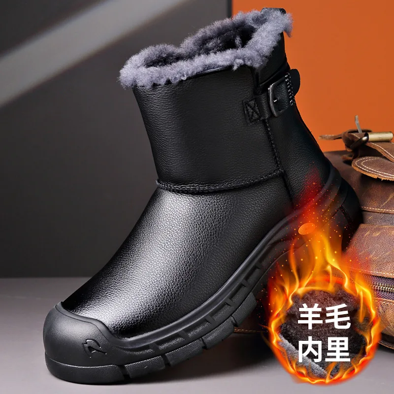 2024 stivali da neve in pelle di mucca invernale per uomo moda casual lana scarpe di cotone caldo uomo nuovo designer stivaletti da esterno uomo