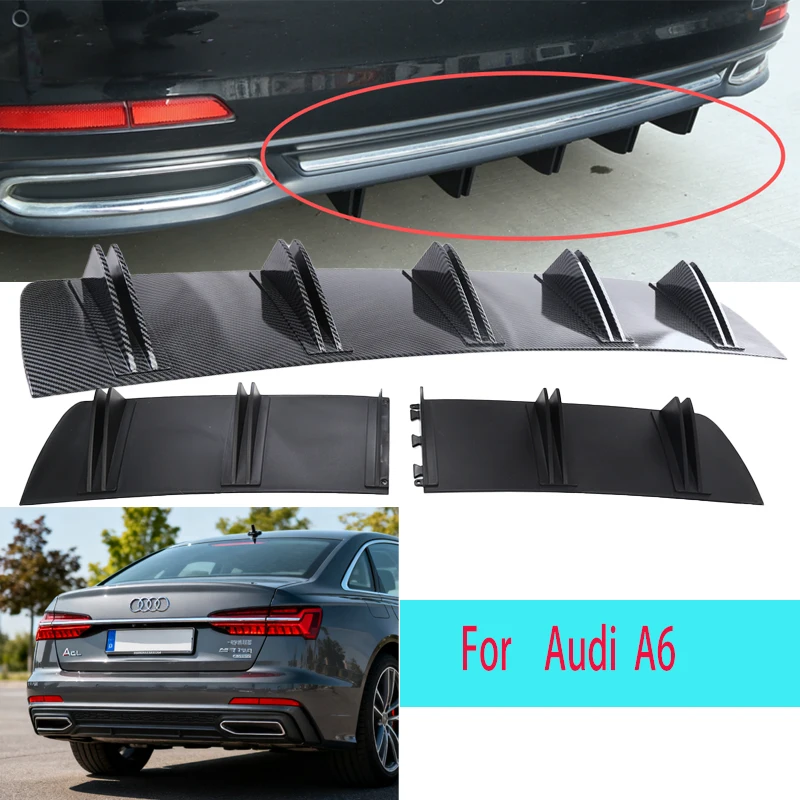 

For Audi A6 C5 C6 C7 C8Car Rear Bumper Lip ABS Double Wing Rear Shark Chassis Fin Style Curved Bumper Lip Diffuser Anti-collisio