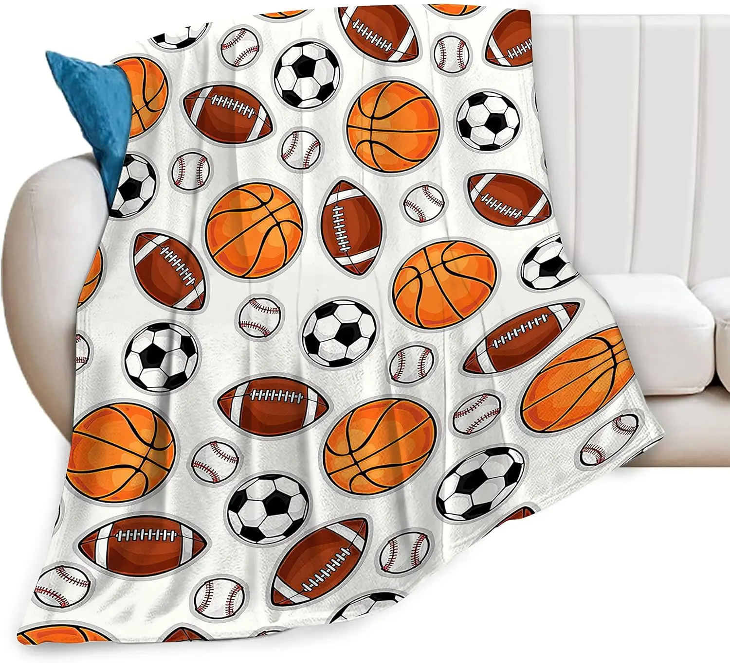 Multi Sport Throw Blanket Game Day Decor for Sofa Couch Football Basketball Baseball Soccer Athletic Theme Cozy Indoor Throw