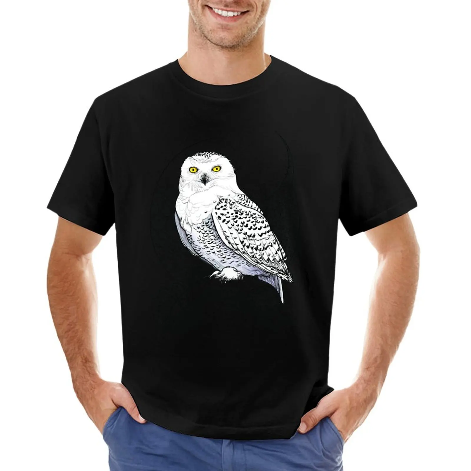 Snowy Owl Doodle in a wintery scene T-Shirt rapper graphic tees vintage t shirts cute tops men tshirt