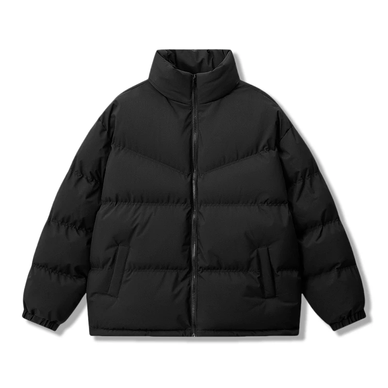 New Winter Men'S Solid Color Stand Up Collar High-Quality Down Cotton Coat Versatile Casual Loose Thick And Warm Cotton Jacket