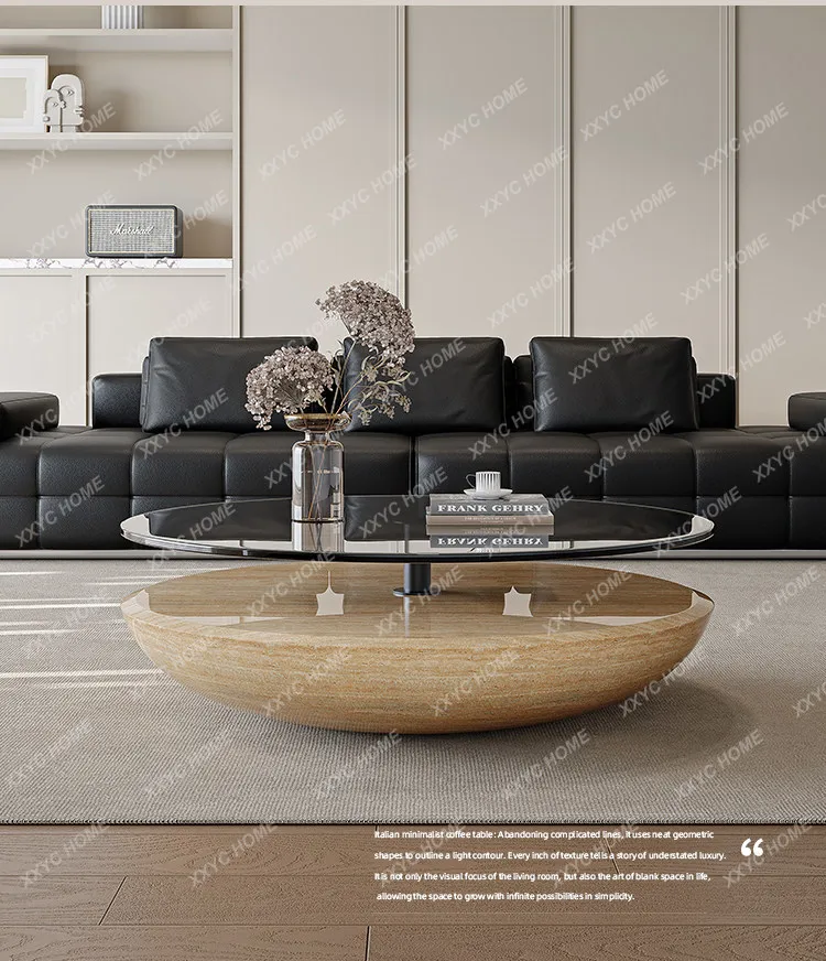 minimalist designer suspended coffee table creative high-end living room small apartment round home tempered glass art