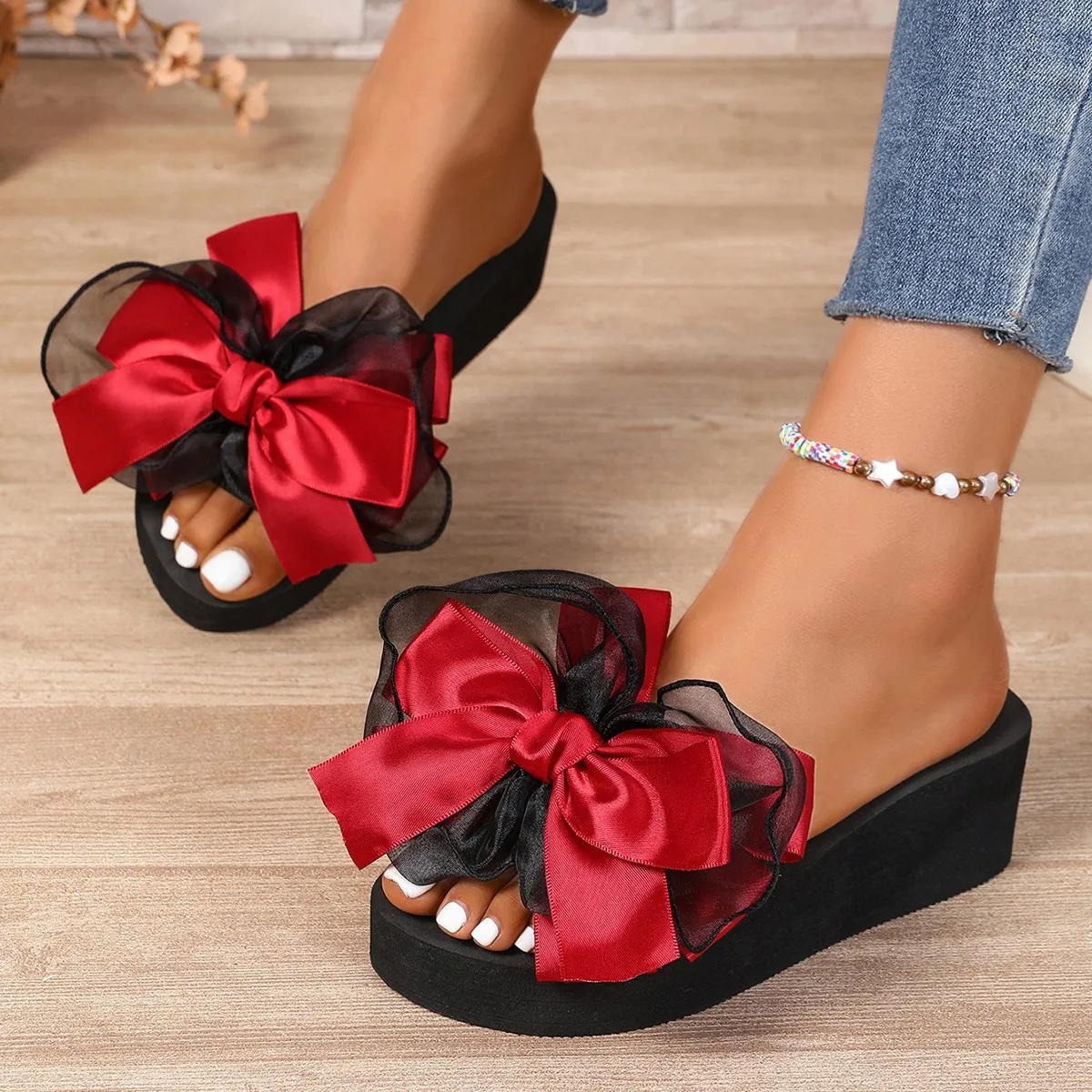 Keilabsatz mit Schleife, Damen-Hausschuhe und Damen-Sandalen, Top-Designs, Schuh im Angebot, lässig, 2025, Trend-Slides, hochwertige Schuhe