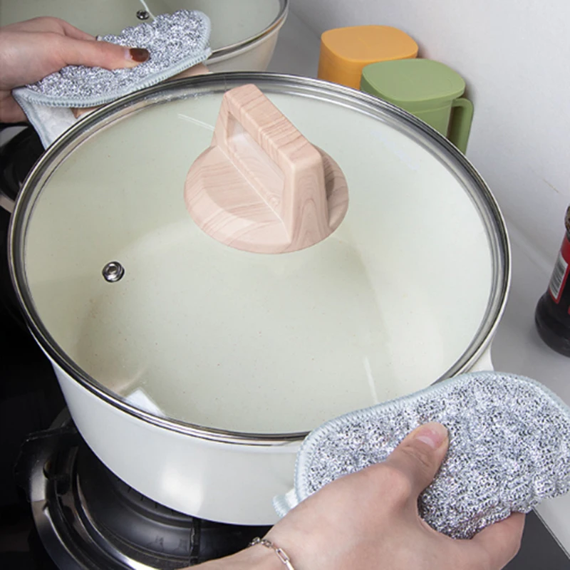 

Тряпки для протирания, ткань для мытья стальной проволоки, тряпки из микрофибры, антипригарные масляные салфетки для чистки кухни, двухсторонняя многоразовая мочалка