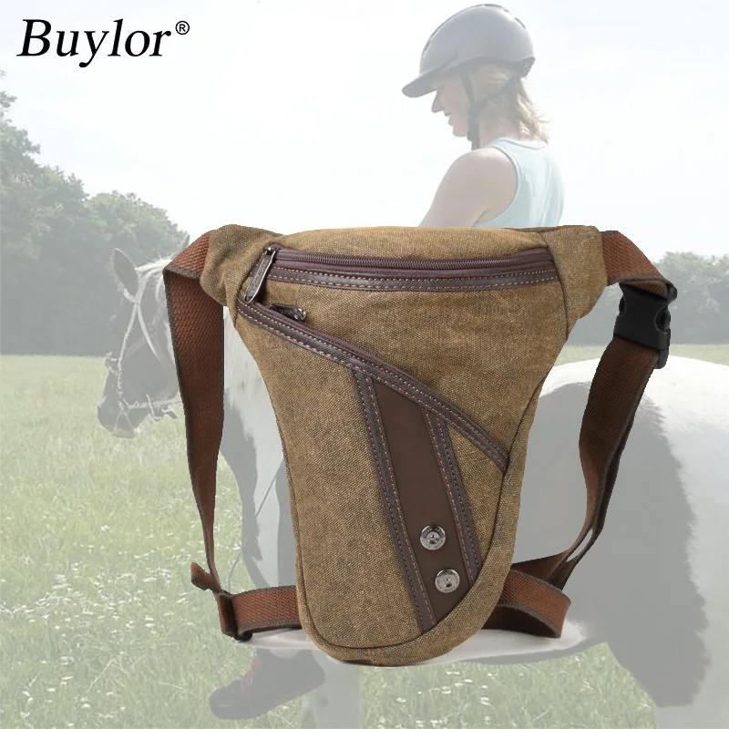 

Buylor Men Drop Leg Bag Waist Fanny Pack Motorcycle Rider Messenger Cross Body Canvas/Nylon Outdoor Sports Belt Hip Bum Bags