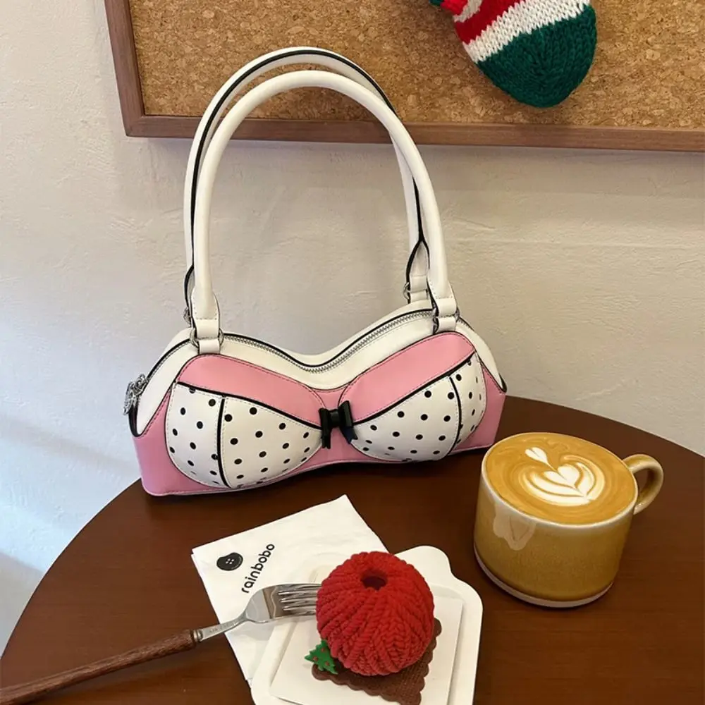 Casual Korean Style Polka Dot Bra Shoulder Bag Bra Shape Harajuku Underarm Bag Lace Fashion Printing Handbag Office Worker