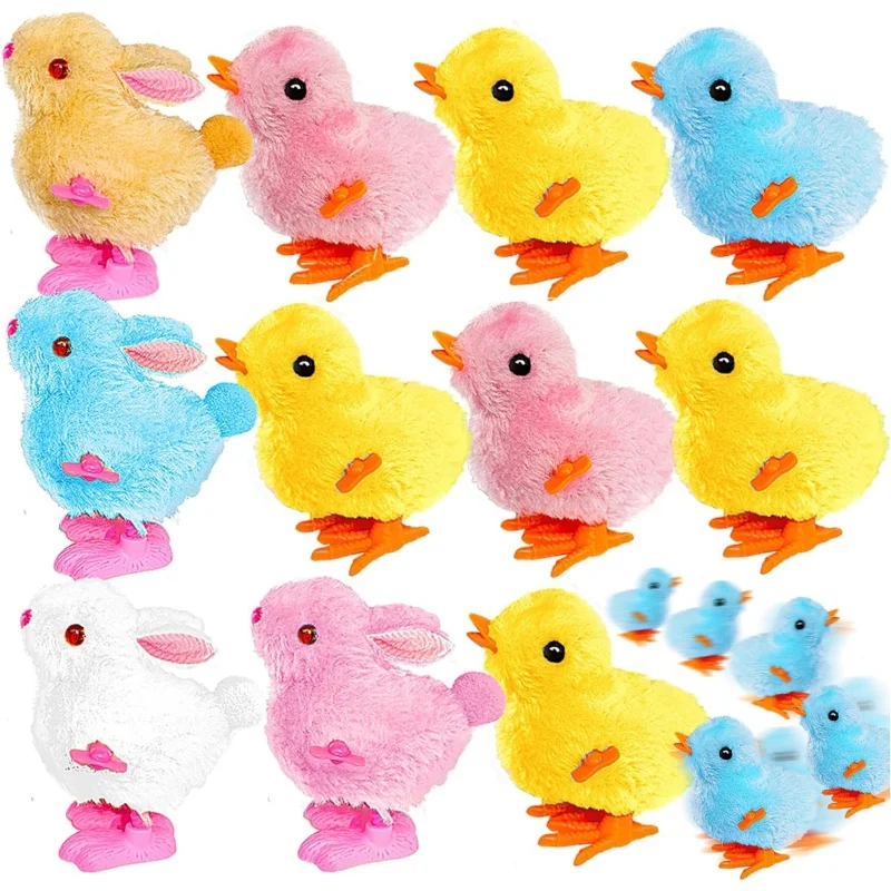 Bunny and Jumping Chick Wind Up Toys Plush Hopping Rabbits Wind-Up Toy for Kids Easter Stocking Stuffers Party Favors