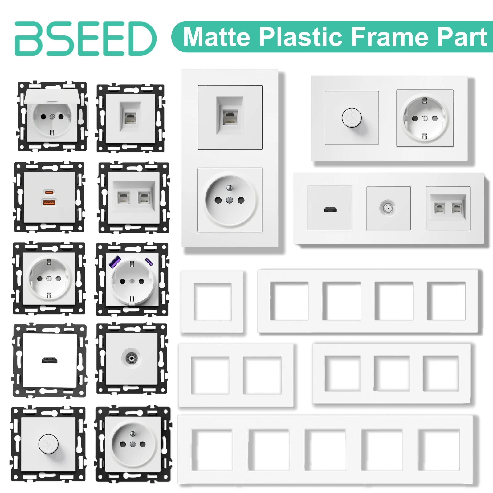 Módulos de Marcos Plásticos BSEED, Piezas de Enchufes HDMI ST TL CAT6, Combinación DIY, Enchufes Estándar EU FR RU, Enchufes USB Tipo-C, Serie E