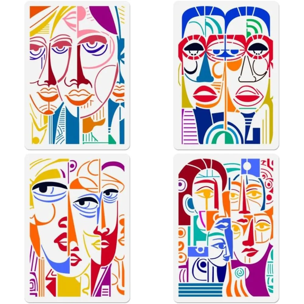4Pcs Modern Abstract Faces Stencils for Painting