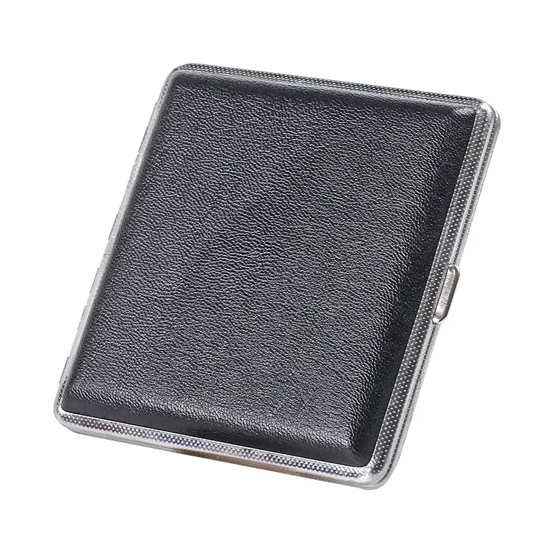 

Metal Frame Black Faux Leather Cigarette Storage High Quality Case Box Container for Lighter Holds cigarettes Cases lighter case