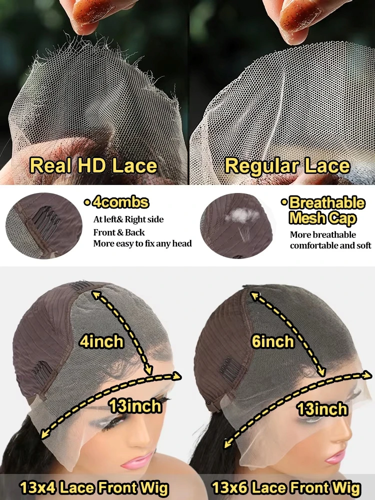13x6 Anteriore Del Merletto Bone Dritto 30 40 Pollici Brasiliano HD 150 180 Densità 13x4 Pre Pizzicato Parrucca Glueless Parrucche Frontali Del Merletto Dei Capelli Umani