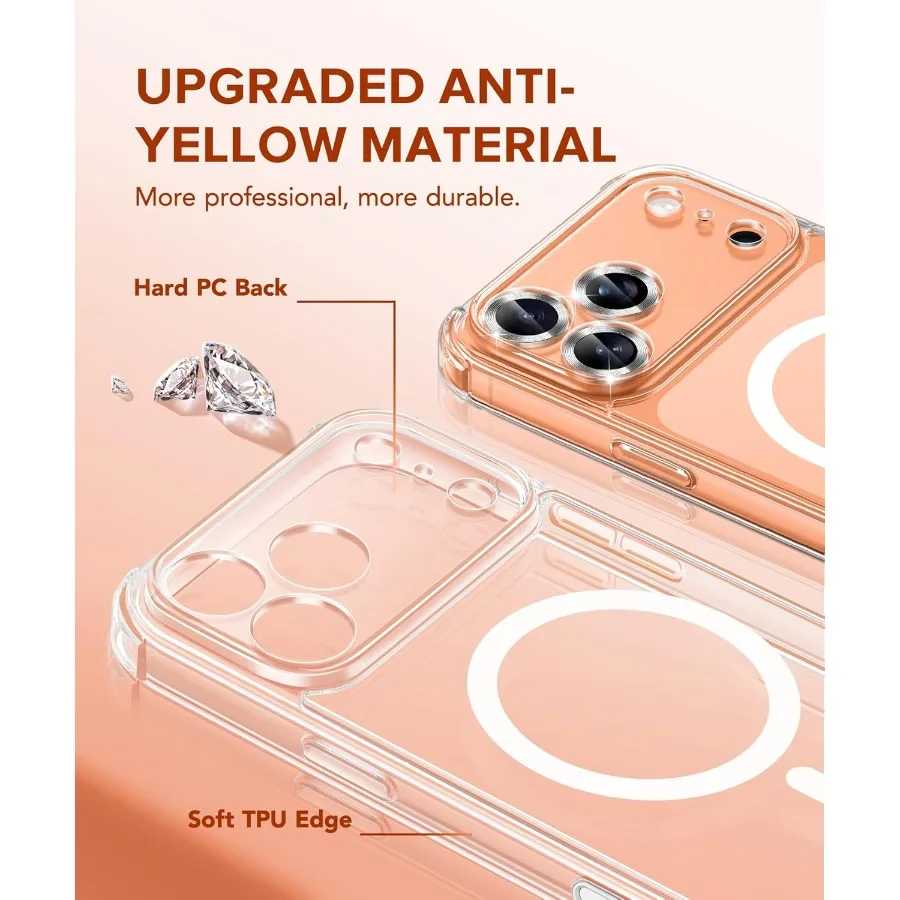 حافظة حماية شفافة مضادة للصدمات لهاتف iPhone 17 Pro Max 6.9 مع تصميم MagSafe المضاد للاصفرار