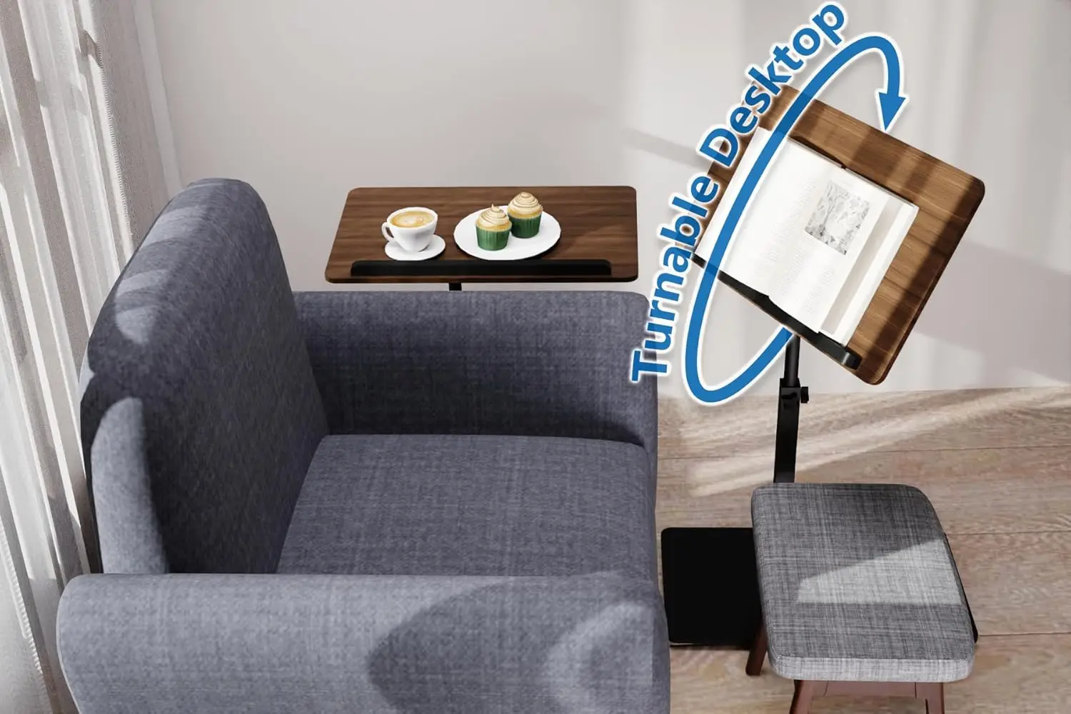 

C Shaped End Table,20"" W X 14"" L,17""-31"" Adjustable Height,Swivel And Turnable Desktop,Foldable Side Table For Small