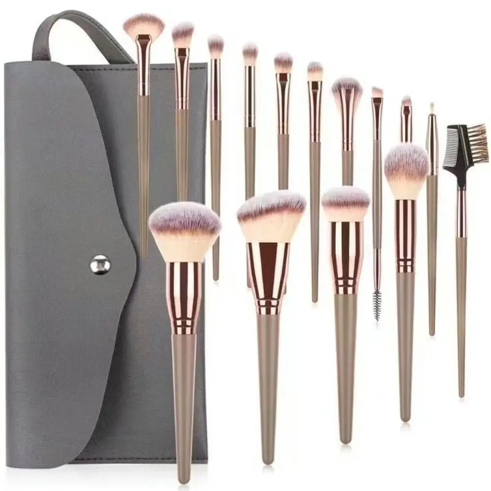 Complete Makeup Brush Collection Champagne Gold Soft Synthetic Bristles Beauty Cosmetic Tools For Travel With Storage Bag