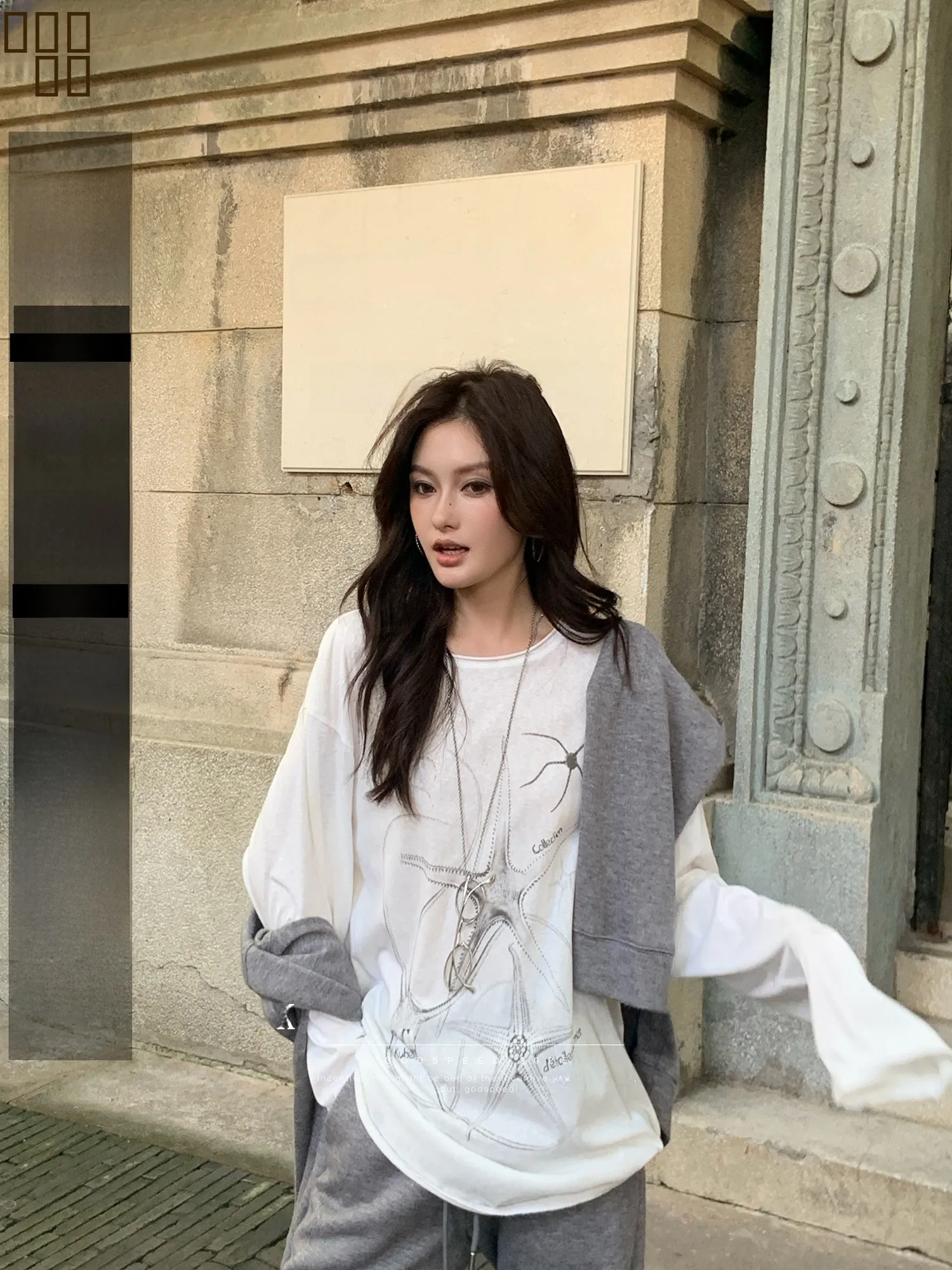 

Женская винтажная повседневная универсальная базовая футболка KAS с принтом Starfi, свободного кроя, с круглым вырезом и длинными рукавами