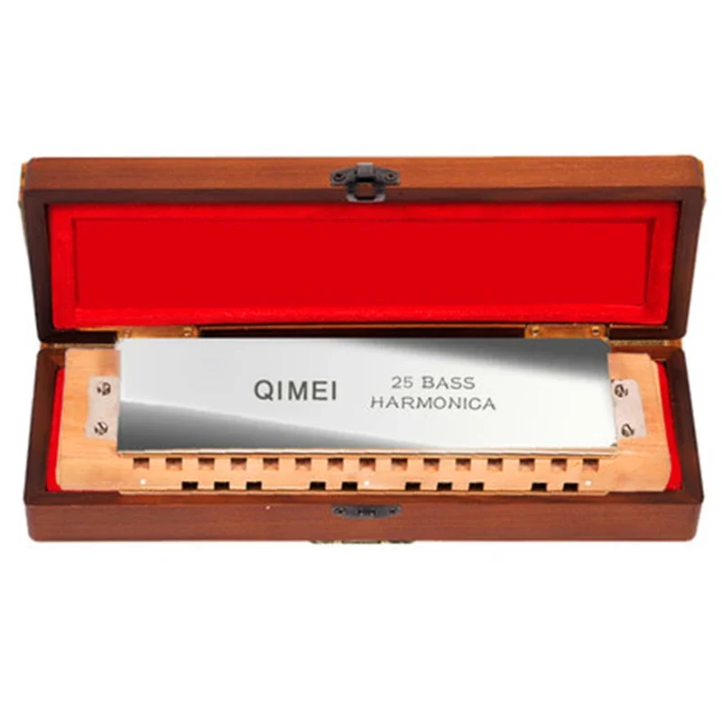 

25 Hole Melody Bass Harmonica Wooden Comb Armonica A Bocca Musical Instrument Mouth Ogan Harp Band Accompaniment Harmonica