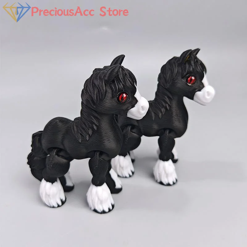 [Random Color]3D Printed Horse Simulated Statue Cute Horse Joint Tail Movable Figurine Office Decor All-in-one Molding