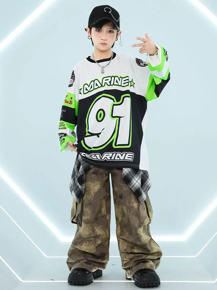 Children's Street Dance Set, Boys' Hip Hop Dance Color Blocked Practice Dress, Girls' Jazz Dance Performance Dress  -129