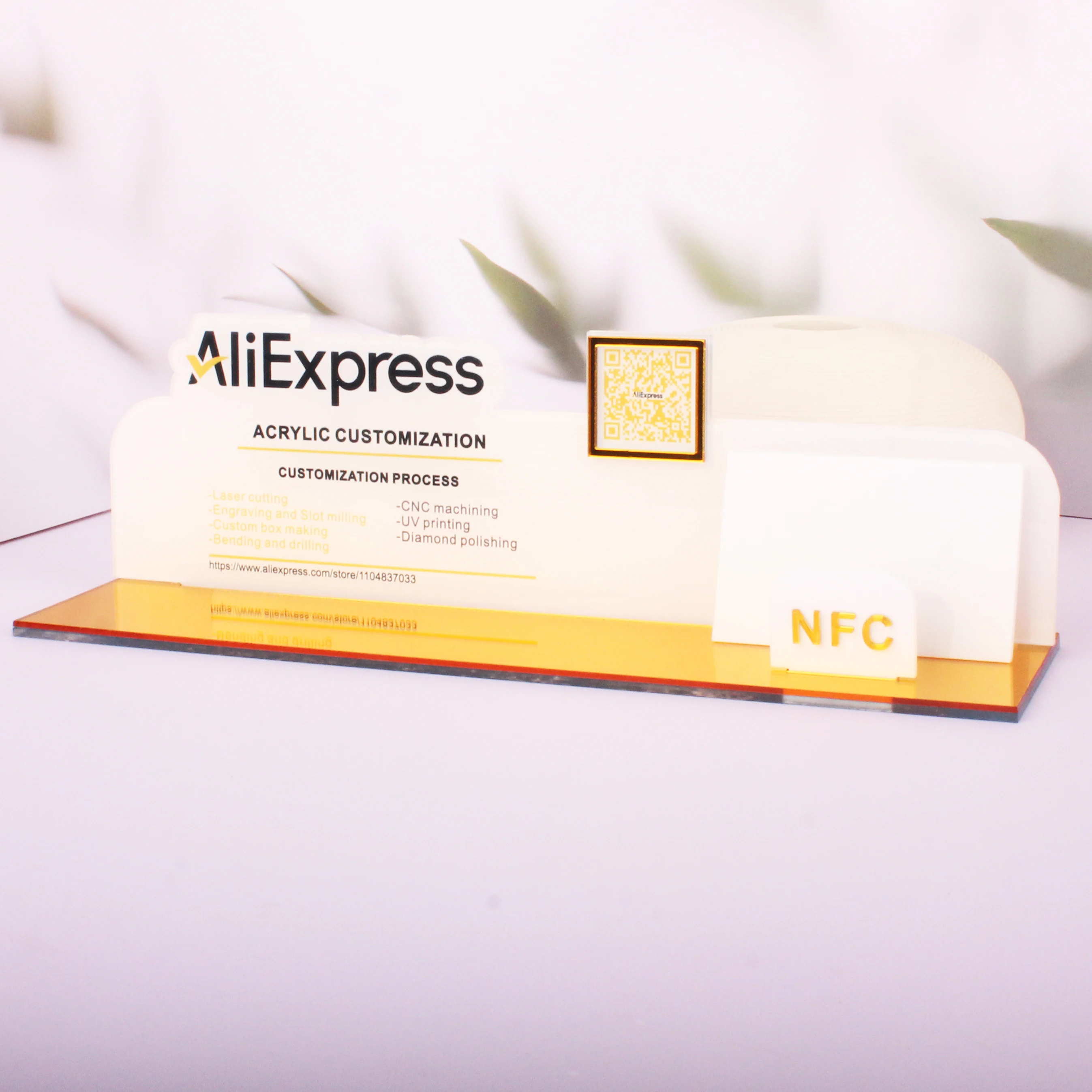 Custom Business Card NFC QR Code Acrylic Social Media Signs Scan QR Code Personalized Follow Standing Acrylic Gold Icon Plate