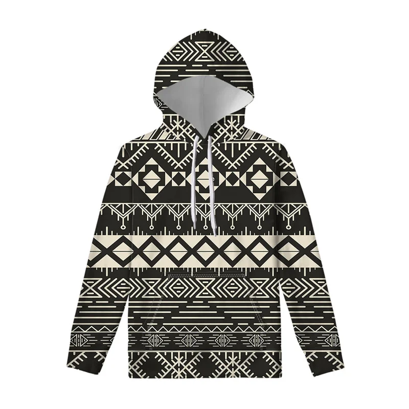 

Retro Ancient Aztec Tribal Graphic Hoodies For Men Black White Street Casual 3D Printed Hoodies Long Sleeve Pullover Swearshirt