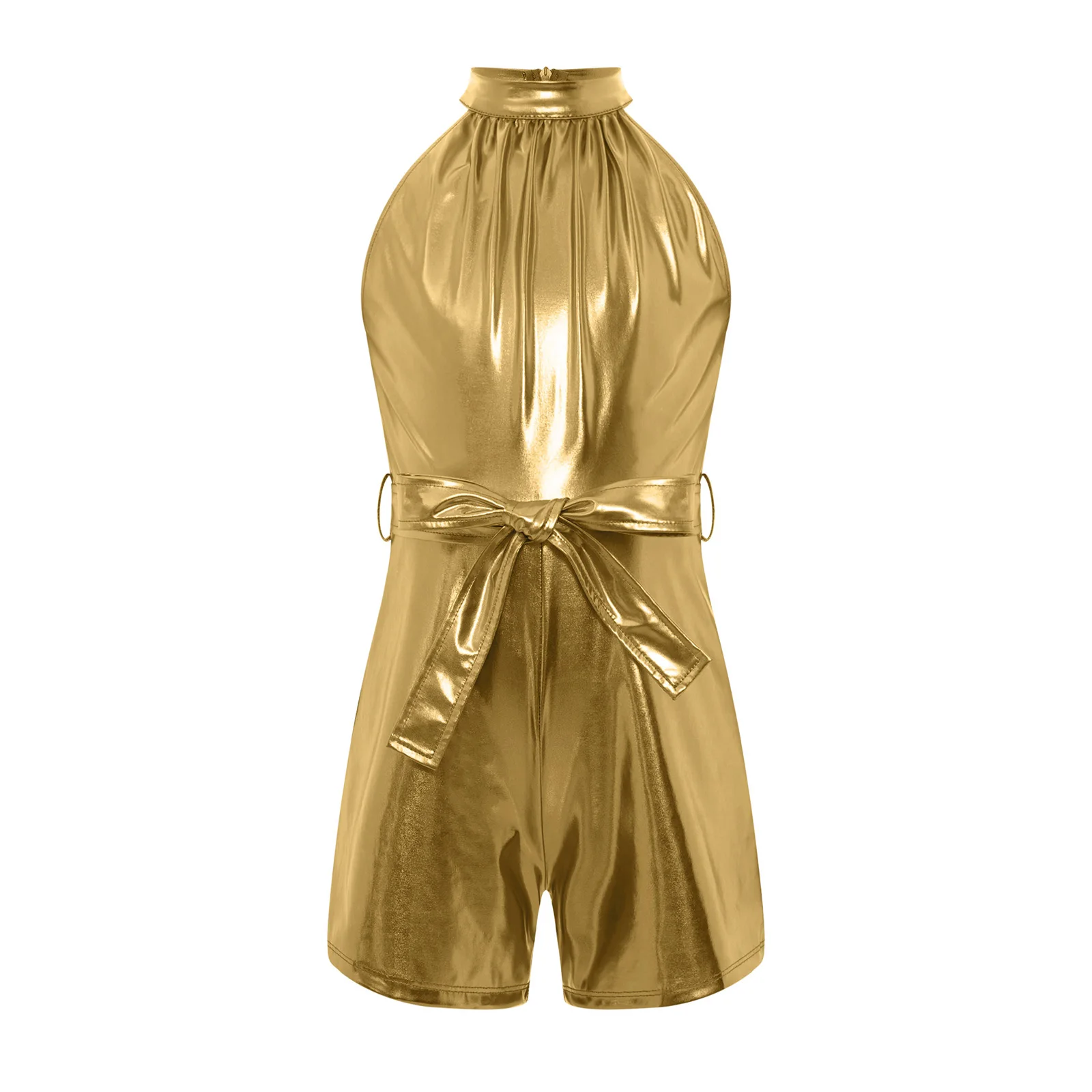 6-16Y الفتيات أكمام معدنية لامعة سستة الجاز الرقص ارتداءها مع حزام Dancewear حفلة عيد ميلاد كرنفال عرض المدرسة زي