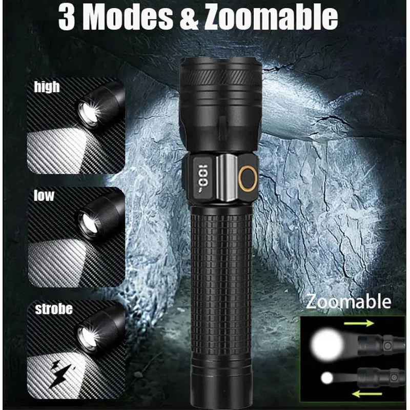 مصباح يدوي صغير محمول LED من الألومنيوم USB مصباح شعلة قابل لإعادة الشحن مدمج ببطارية 18650 ضوء عمل محمول للتخييم #3