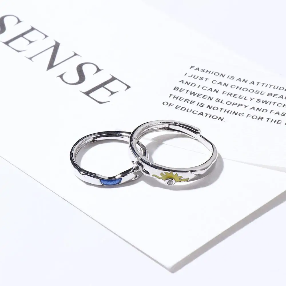 

Personality Trendy Women Ring Sun Moon Diamond Female Finger Ring Korean Style Ring Open Adjustable Ring Couple Ring