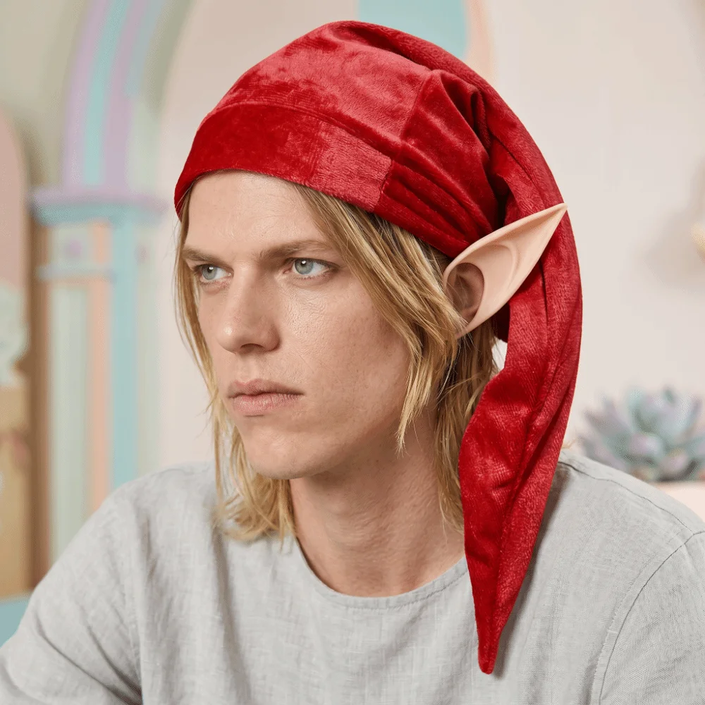 Dress Up Long Pointed Halloween Elf Accessory Set Velvet Green Elf Ears Realistic Latex Soft Pixie Headwear Cosplay Party