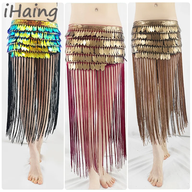 

Sequins Long Tassel Belly Dance Hip Scarf for Women Bellydance Chain Belt Skirt Carnival Rav Outfit Halloween Party Costume