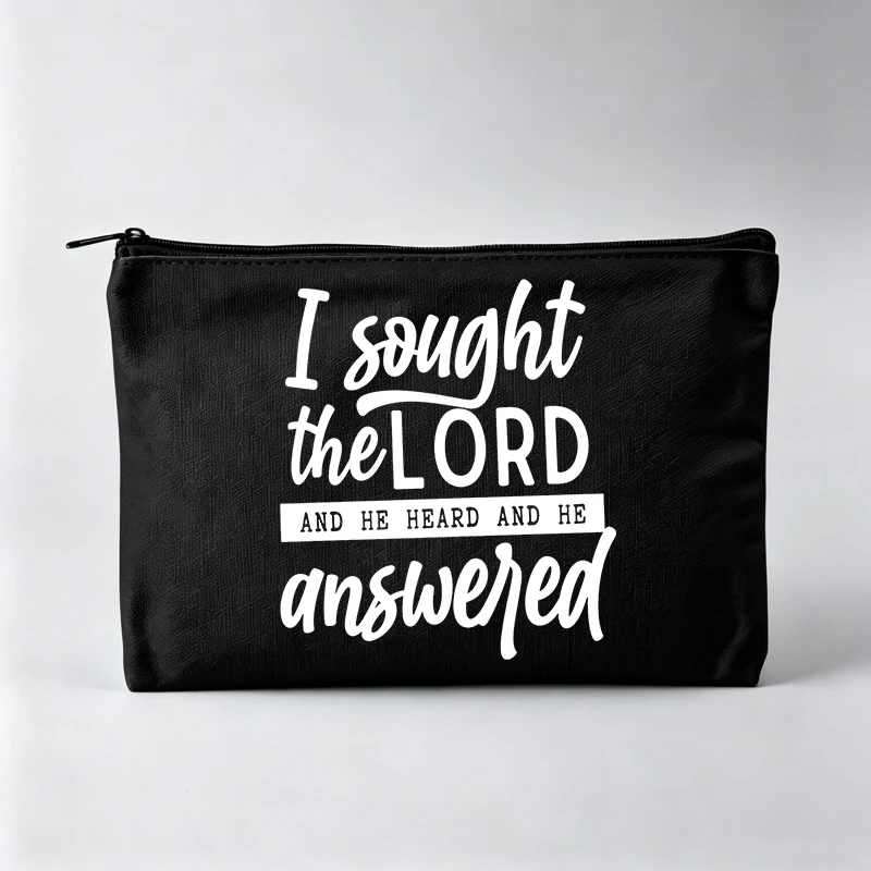 Women's Typography Print Makeup Bag, Zipper Cosmetic Pouch for Daily Use