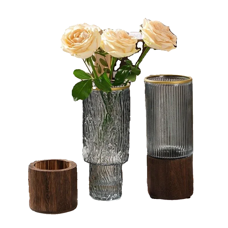 

Simple and creative wooden tray glass vase straight tube