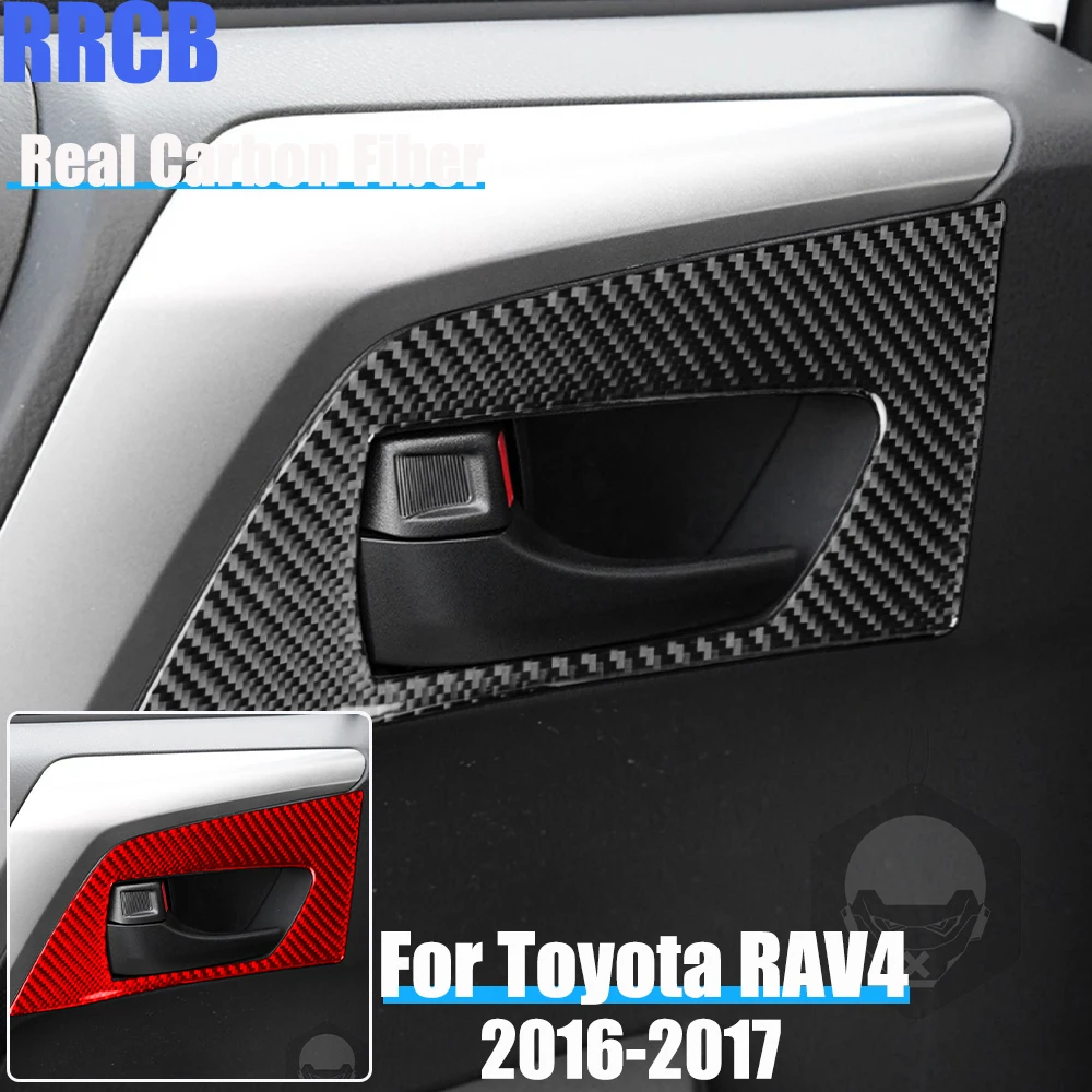 

Real Carbon Fiber Car Accessories Door Handle Armrest Panel Trim Decorative Soft Cover Sticker For Toyota RAV4 2016-2017