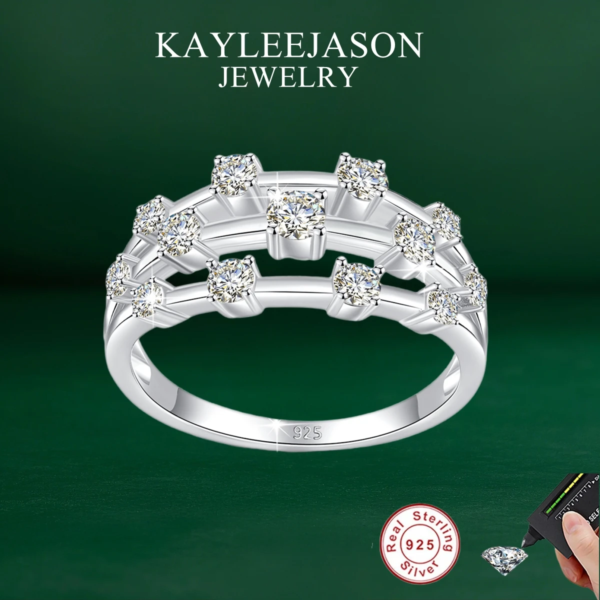 

Stackable Moissanite Ring Women with GRA Certificate Multilayer Wedding Band Jewelry Pass Diamond Test Engagement Rings Gift