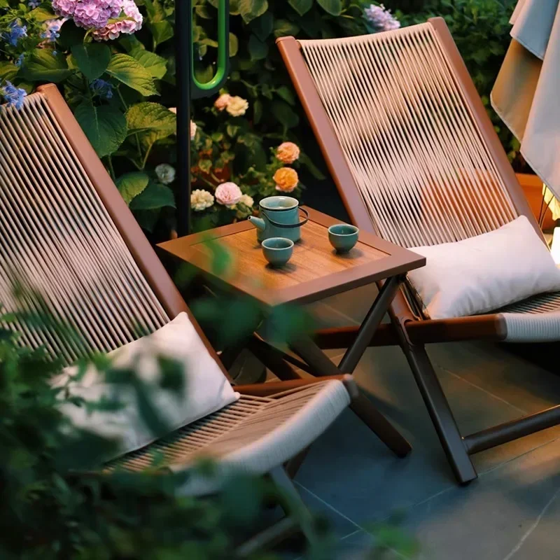 

Outdoor balcony courtyard home leisure chair backrest rattan chair lazy sofa lounge folding table and chair