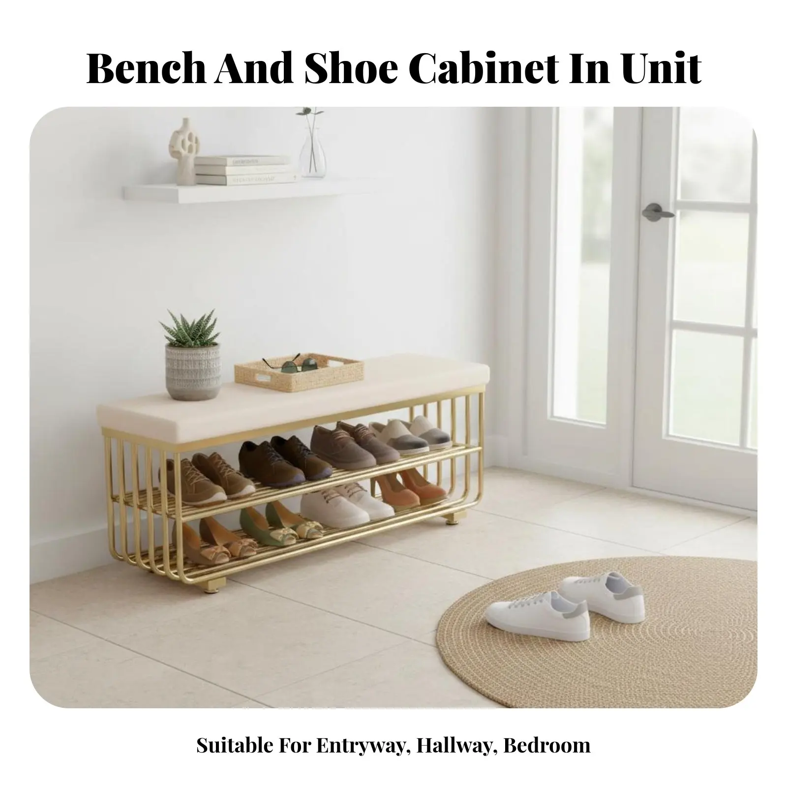 Upholstered Shoe Rack Bench Luxurious Design Cushisingled Rack Bench Padded Seat Multi-Purpose Use for Adults, Hallway, Mudroom