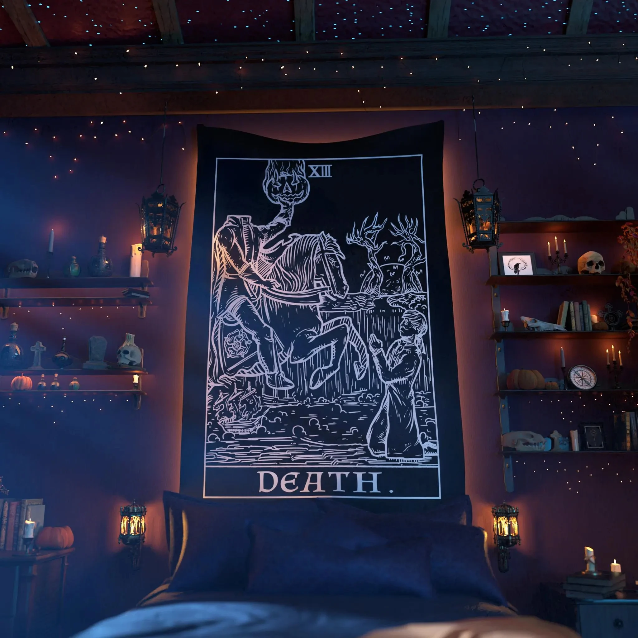 VIKAMA Terror Tarot Shadow Edition Death Tapestry Headless Knight Theme Dark Gothic Wall Decoration Living Room Room Decoration