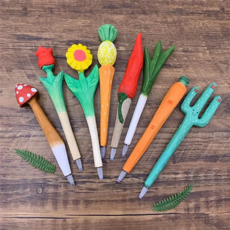 Plant Series Wooden Carving Pen Wooden Pen Small Fresh Stationery Creative Cultural and Creative Gifts Aesthetic Stationery