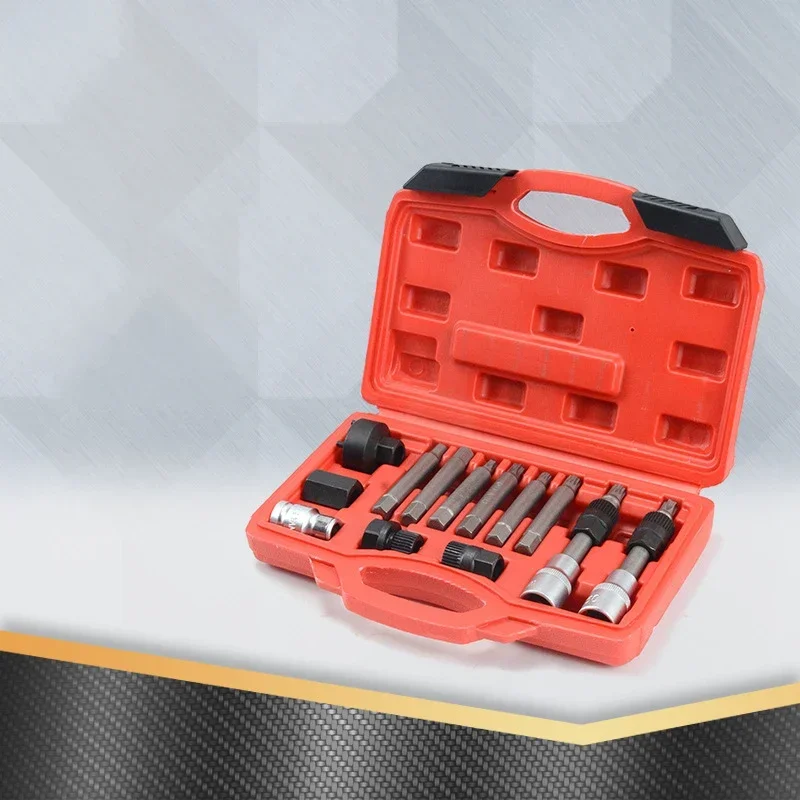 13-piece Set Auto Generator Pulley Removal Tool Belt Disc Disassemble Auto Repair Tool Assembly Box