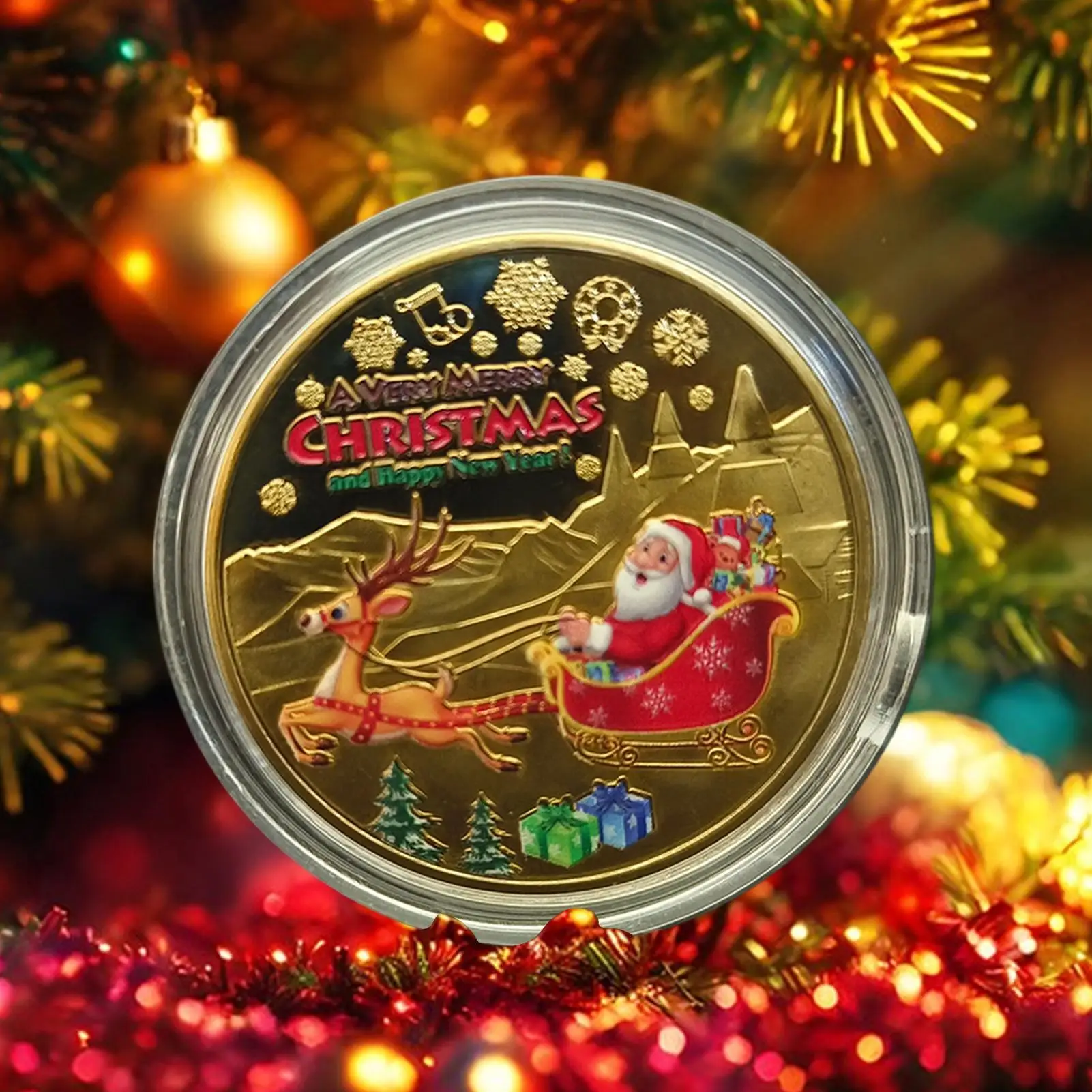 4/1pcs Christmas Collectible Coin Commemorative CoinNew Year Souvenir Coin Festive Santa Clauss Sleigh Coin Exquisite Eve Coin