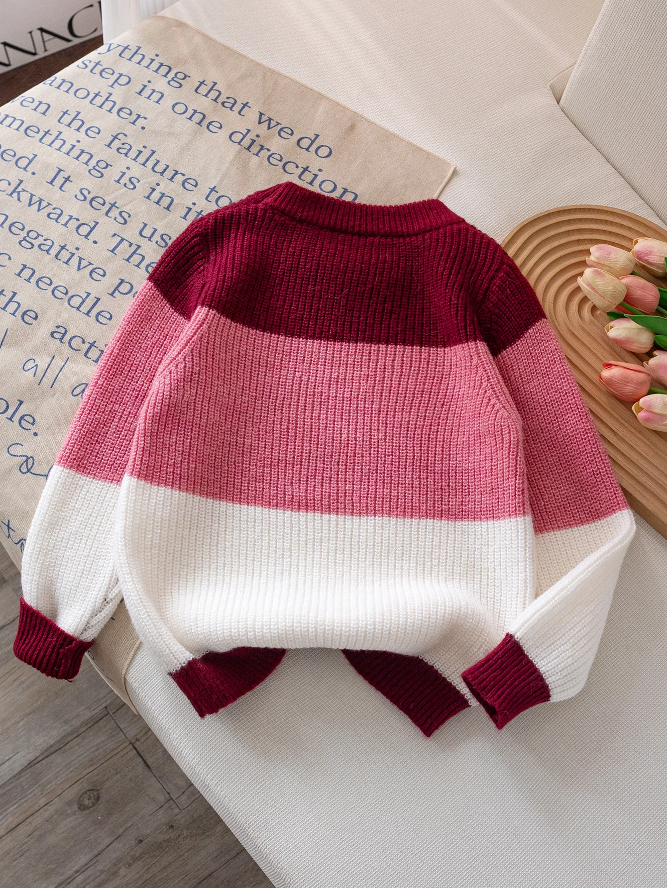 Girls' simple style striped sweater knitted pullover suitable for daily leisure in spring, autumn, and winter